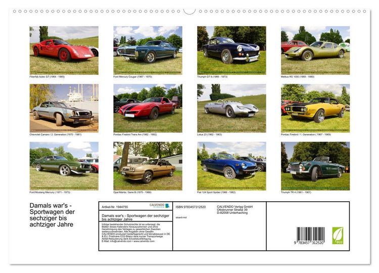 Produktbild: Damals war's - Sportwagen der sechziger bis achtziger Jahre (hochwertiger Premium Wandkalender 2026 DIN A2 quer), Kunstdruck in Hochglanz