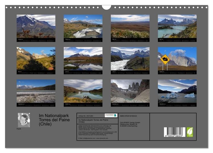 Produktbild: Im Nationalpark Torres del Paine (Chile) (Wandkalender 2026 DIN A3 quer), CALVENDO Monatskalender