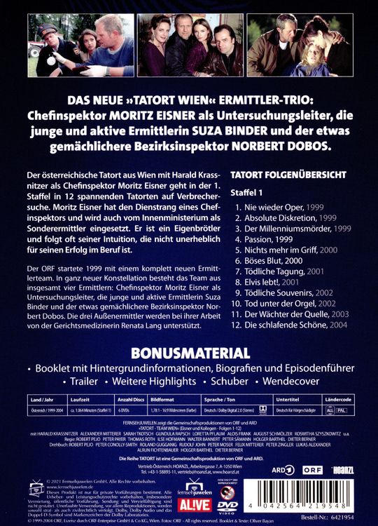 Produktbild: Tatort Team Wien - Inspektor Eisner ermittelt - Staffel 1 (Folgen 1 - 12) [6 DVDs]