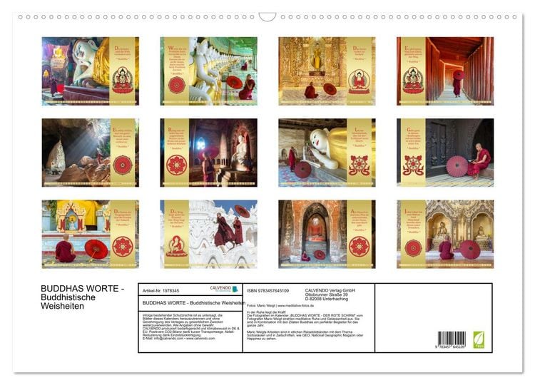 Produktbild: BUDDHAS WORTE - Buddhistische Weisheiten (Wandkalender 2026 DIN A2 quer), CALVENDO Monatskalender
