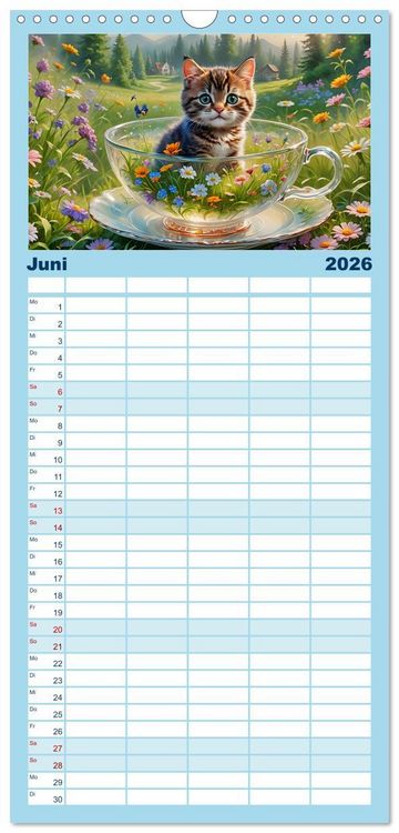 Produktbild: Familienplaner 2026 - Tierische Tee-Parade mit 5 Spalten (Wandkalender, 21 x 45 cm) CALVENDO