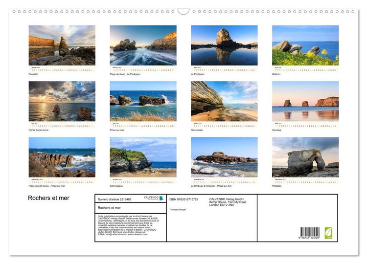 Produktbild: Rochers et mer (Calendrier mural 2026 DIN A2 vertical), CALVENDO calendrier mensuel