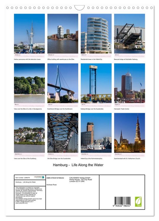 Produktbild: Hamburg - Life Along the Water (Wall Calendar 2027 DIN A3 portrait), CALVENDO 12 Month Wall Calendar