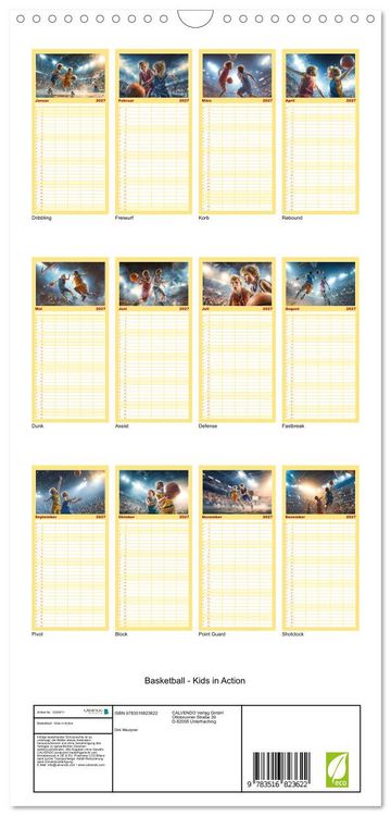 Produktbild: Familienplaner 2027 - Basketball - Kids in Action mit 5 Spalten (Wandkalender, 21 x 45 cm) CALVENDO