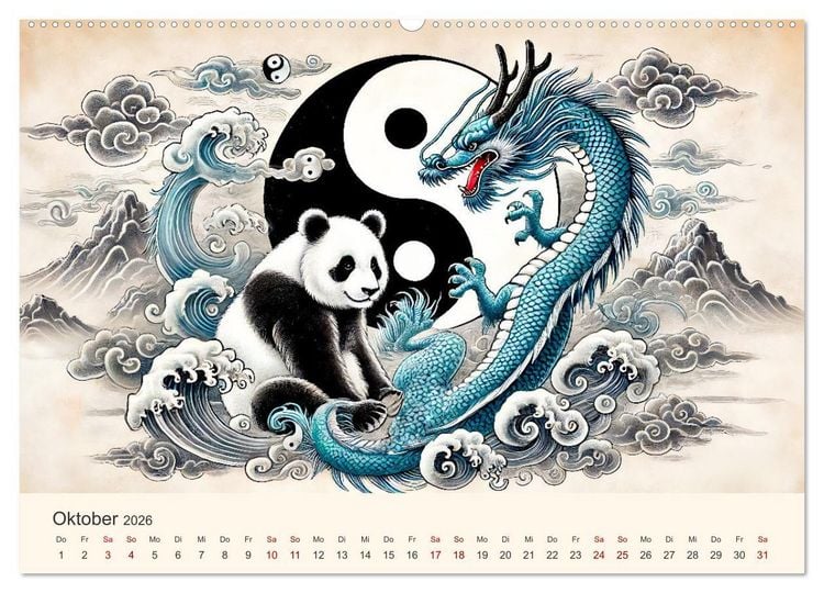 Produktbild: Yin und Yang der Wesen - Asiatische Mythen im Gleichgewicht (hochwertiger Premium Wandkalender 2026 DIN A2 quer), Kunstdruck in Hochglanz