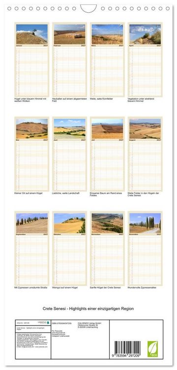 Produktbild: Familienplaner 2027 - Crete Senesi - Highlights einer einzigartigen Region mit 5 Spalten (Wandkalender, 21 x 45 cm) CALVENDO