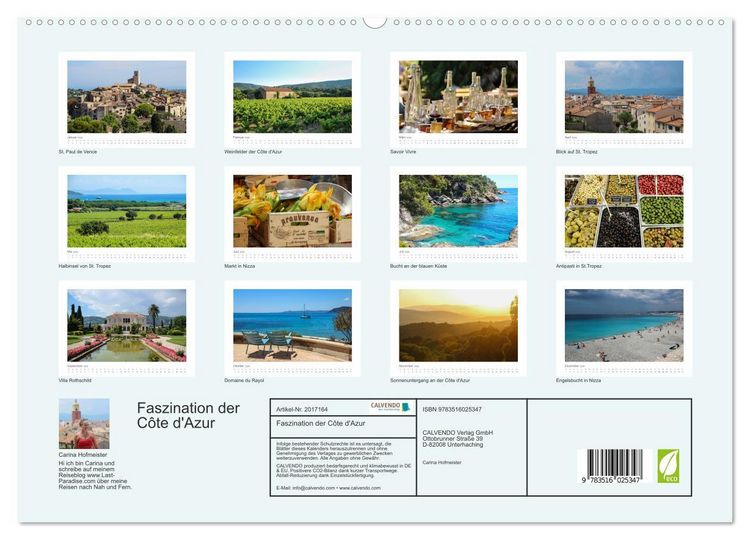 Produktbild: Faszination der C&ocirc;te d'Azur (hochwertiger Premium Wandkalender 2026 DIN A2 quer), Kunstdruck in Hochglanz