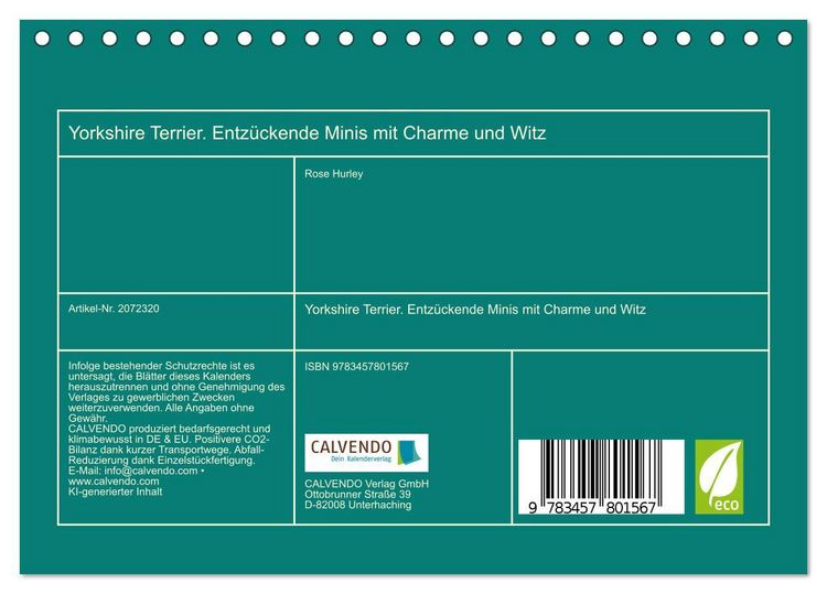 Produktbild: Yorkshire Terrier. Entz&uuml;ckende Minis mit Charme und Witz (Tischkalender 2026 DIN A5 quer), CALVENDO Monatskalender