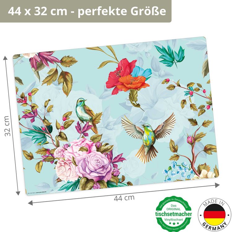 Produktbild: Tischsetmacher Tischsets Buntes Vogelparadies, aus hochwertigem Vinyl (4 St&uuml;ck), 44 x 32 cm