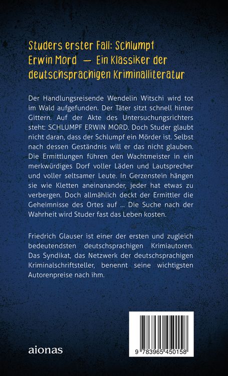Produktbild: Schlumpf Erwin Mord. Friedrich Glauser. Ein Studer-Krimi