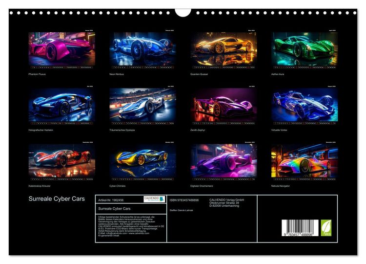 Produktbild: Surreale Cyber Cars (Wandkalender 2026 DIN A3 quer), CALVENDO Monatskalender