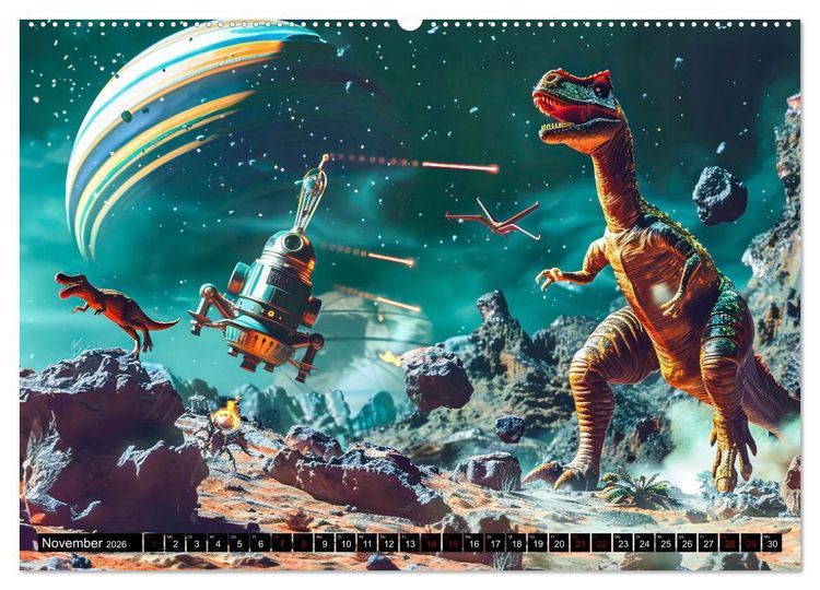Produktbild: Dinosaurier Sci-Fi - Kampf der Urzeitgiganten im Weltall (Wandkalender 2026 DIN A2 quer), CALVENDO Monatskalender