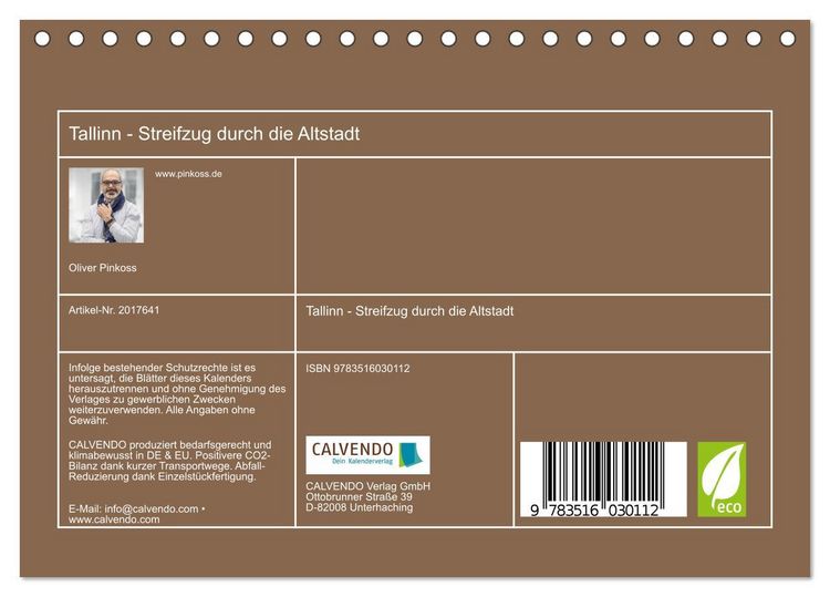 Produktbild: Tallinn - Streifzug durch die Altstadt (Tischkalender 2026 DIN A5 quer), CALVENDO Monatskalender