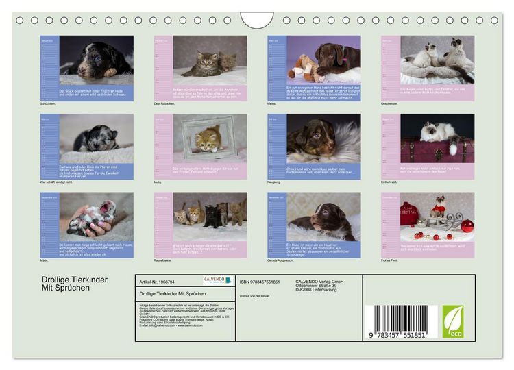 Produktbild: Drollige Tierkinder Mit Spr&uuml;chen (Wandkalender 2026 DIN A4 quer), CALVENDO Monatskalender