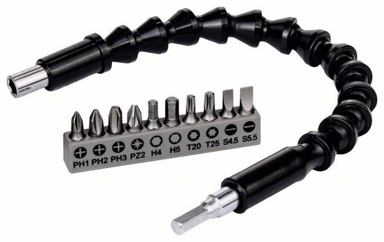 Produktbild: Bosch Accessories 2608522377 Bit-Set 11teilig Schlitz, Kreuzschlitz Pozidriv, Kreuzschlitz Phillips, Innen-Sechsrund (TX), Innen-Sechskant