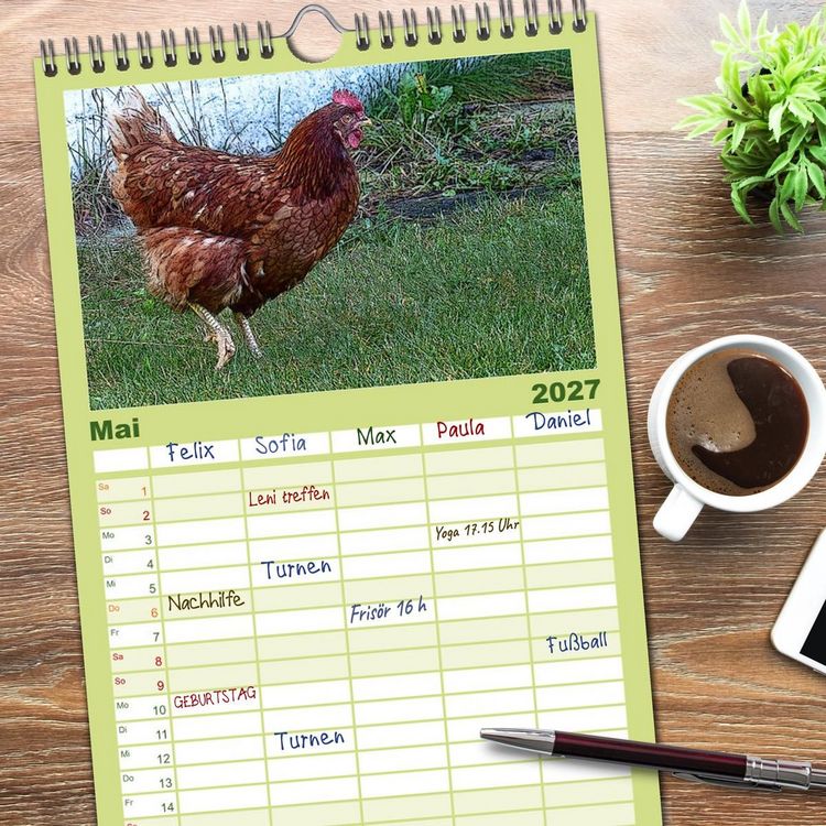 Produktbild: Familienplaner 2027 - Die H&uuml;hner sind los! mit 5 Spalten (Wandkalender, 21 x 45 cm) CALVENDO