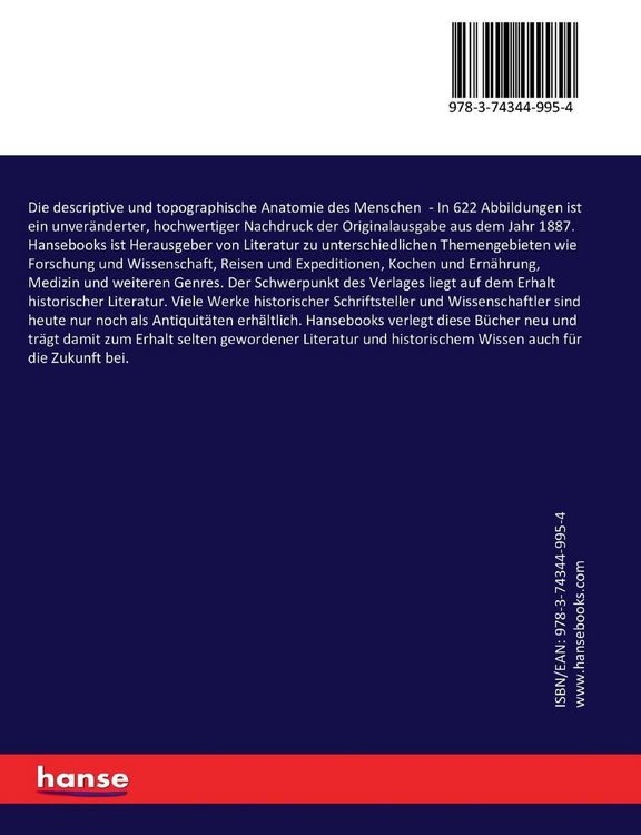 Produktbild: Die descriptive und topographische Anatomie des Menschen