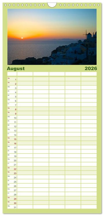 Produktbild: Familienplaner 2026 - Santorin - Perle der Kykladen mit 5 Spalten (Wandkalender, 21 x 45 cm) CALVENDO