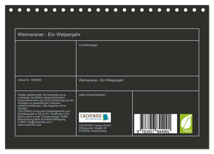 Produktbild: Weimaraner - Ein Welpenjahr (Tischkalender 2026 DIN A5 quer), CALVENDO Monatskalender