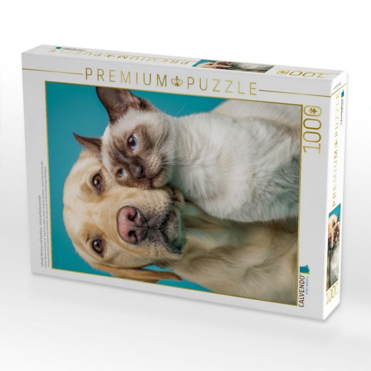 Produktbild: CALVENDO Puzzle Labrador Retriever und Siamkatze - Hund und Katze kuscheln | 1000 Teile Lege-Gr&ouml;&szlig;e 64x48cm Foto-Puzzle f&uuml;r gl&uuml;ckliche Stunden