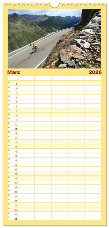 Produktbild: Familienplaner 2026 - Alpenp&auml;sse auf dem Rennrad "Himmlische Serpentinen" mit 5 Spalten (Wandkalender, 21 x 45 cm) CALVENDO