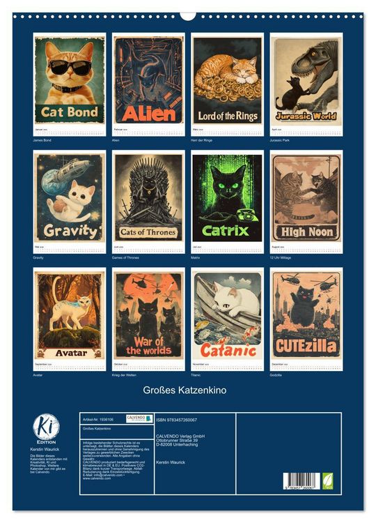Produktbild: Gro&szlig;es Katzenkino (Wandkalender 2026 DIN A2 hoch), CALVENDO Monatskalender