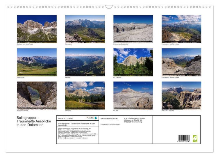 Produktbild: Sellagruppe - Traumhafte Ausblicke in den Dolomiten (Wandkalender 2026 DIN A2 quer), CALVENDO Monatskalender