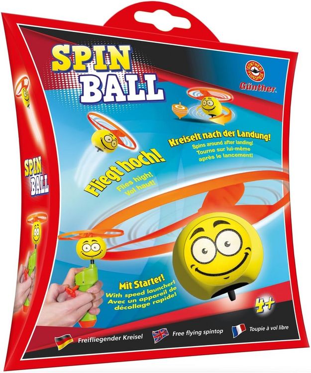 Produktbild: Paul G&uuml;nther 1638 - Spin Ball, Freifliegender Kreisel mit Smiley Motiv, mit Schnellstarter, ab 4 Jahren
