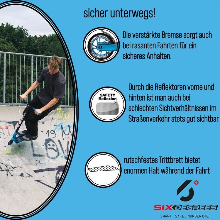 Produktbild: SIX DEGREES Stuntscooter 100 mm blau