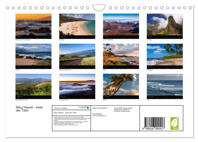 Produktbild: Maui Hawaii - Insel der T&auml;ler (Wandkalender 2026 DIN A4 quer), CALVENDO Monatskalender