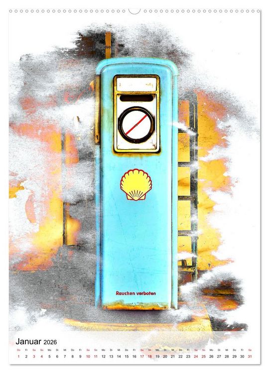 Produktbild: Gasoline - Vintage Tanks&auml;ulen in Szene gesetzt (hochwertiger Premium Wandkalender 2026 DIN A2 hoch), Kunstdruck in Hochglanz