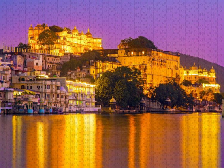 Produktbild: CALVENDO Puzzle Abendstimmung am Picholasee in Udaipur | 1000 Teile Lege-Gr&ouml;&szlig;e 64x48cm Foto-Puzzle f&uuml;r gl&uuml;ckliche Stunden
