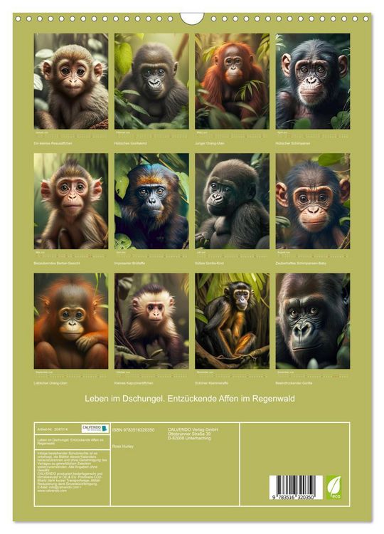 Produktbild: Leben im Dschungel. Entz&uuml;ckende Affen im Regenwald (Wandkalender 2026 DIN A3 hoch), CALVENDO Monatskalender
