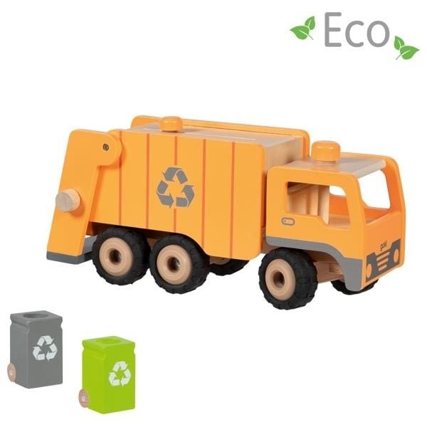 Produktbild: Goki 55848 - M&uuml;llwagen Eco, Holz/Metall, L&auml;nge: 36 cm
