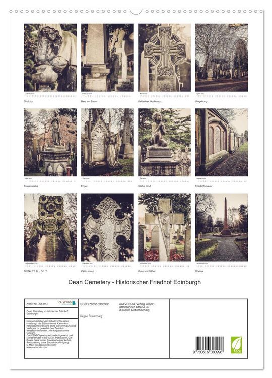Produktbild: Dean Cemetery - Historischer Friedhof Edinburgh (hochwertiger Premium Wandkalender 2026 DIN A2 hoch), Kunstdruck in Hochglanz