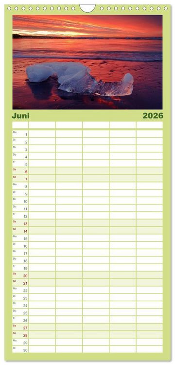 Produktbild: Familienplaner 2026 - Island mit 5 Spalten (Wandkalender, 21 x 45 cm) CALVENDO