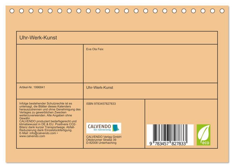Produktbild: Uhr-Werk-Kunst (Tischkalender 2026 DIN A5 quer), CALVENDO Monatskalender