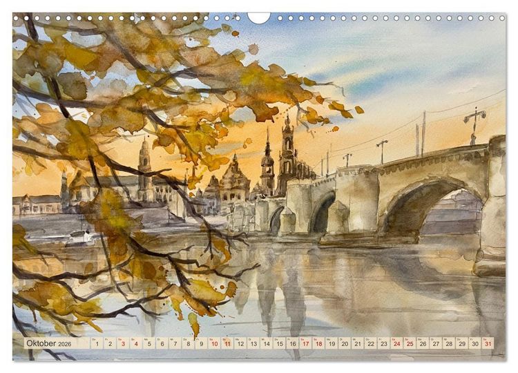 Produktbild: Dresden und das Elbtal - Ein Aquarellkalender von Claudia Pinkau (Wandkalender 2026 DIN A3 quer), CALVENDO Monatskalender