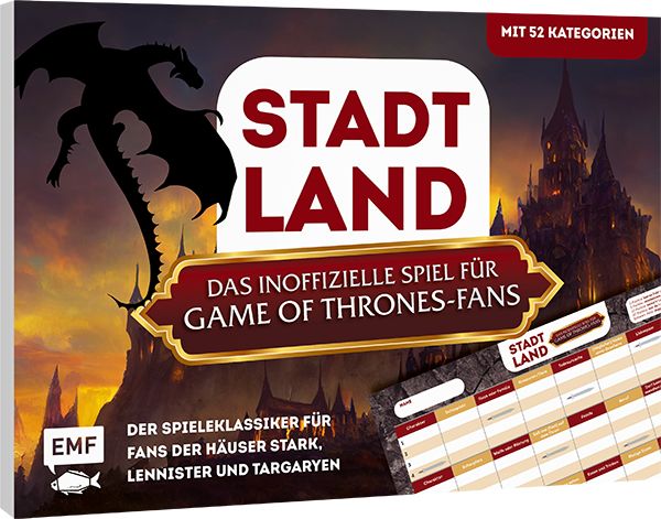 Produktbild: Stadt, Land, das inoffizielle Spiel f&uuml;r Game of Thrones-Fans &ndash; Der Spieleklassiker f&uuml;r Fans der H&auml;user Stark, Lannister und Targaryen