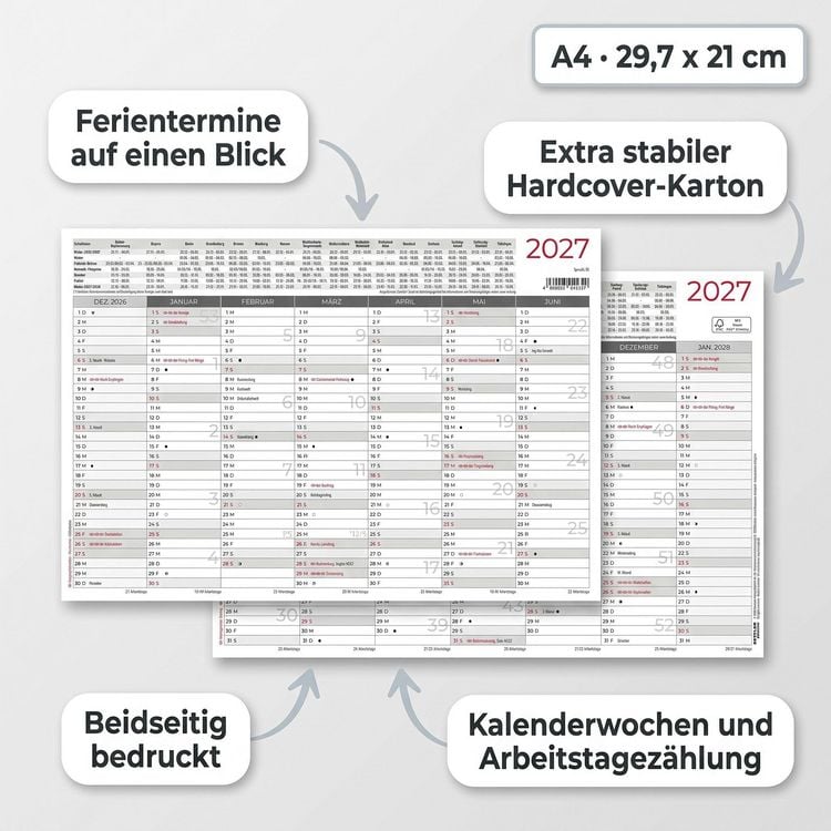 Produktbild: Tafelkalender A4 Hardcover beidseitig 2027