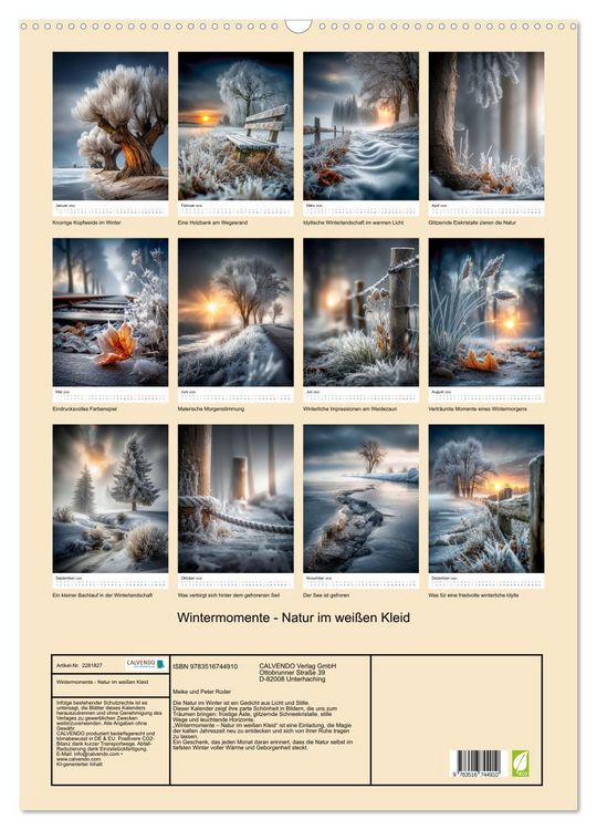 Produktbild: Wintermomente - Natur im wei&szlig;en Kleid (Wandkalender 2026 DIN A2 hoch), CALVENDO Monatskalender