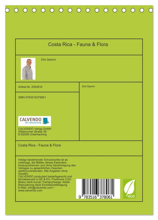 Produktbild: Costa Rica - Fauna & Flora (Tischkalender 2026 DIN A5 hoch), CALVENDO Monatskalender