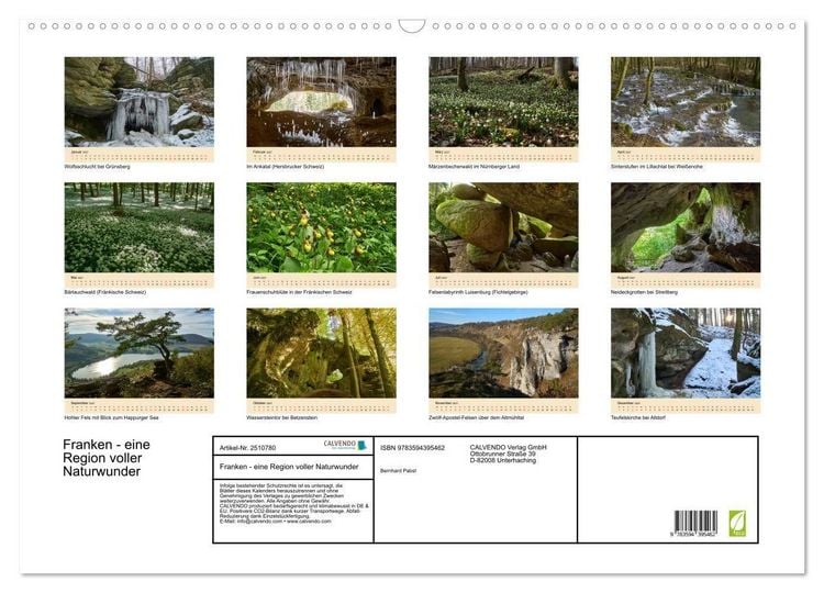 Produktbild: Franken - eine Region voller Naturwunder (Wandkalender 2027 DIN A2 quer), CALVENDO Monatskalender