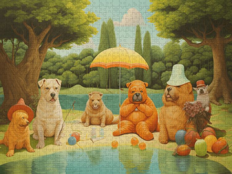 Produktbild: CALVENDO Puzzle Sechs Hunde verbringen den Tag am See | 1000 Teile Lege-Gr&ouml;&szlig;e 64x48cm Foto-Puzzle f&uuml;r gl&uuml;ckliche Stunden