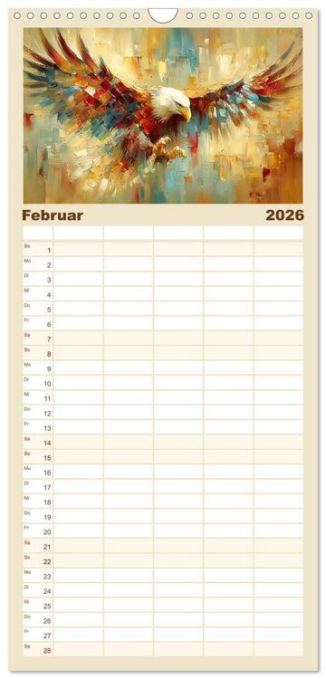 Produktbild: Familienplaner 2026 - Majest&auml;ten der L&uuml;fte. Raubv&ouml;gel zwischen Himmel und Kunst mit 5 Spalten (Wandkalender, 21 x 45 cm) CALVENDO