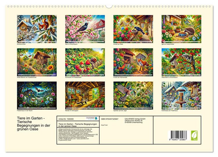 Produktbild: Tiere im Garten - Tierische Begegnungen in der gr&uuml;nen Oase (hochwertiger Premium Wandkalender 2026 DIN A2 quer), Kunstdruck in Hochglanz