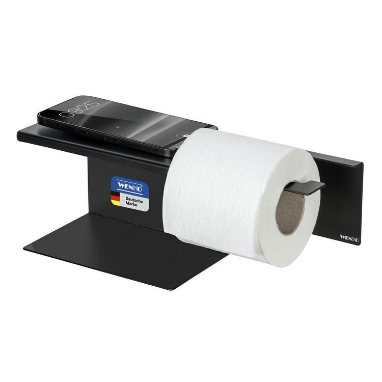 Turbo-Loc® Toilettenpapierhalter mit Ablage Mod. Lizan Schwarz, Befestigen ohne Bohren kaufen