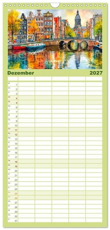 Produktbild: Familienplaner 2027 - Niederlande. Aquarelle zwischen Grachten und Tulpenfeldern mit 5 Spalten (Wandkalender, 21 x 45 cm) CALVENDO