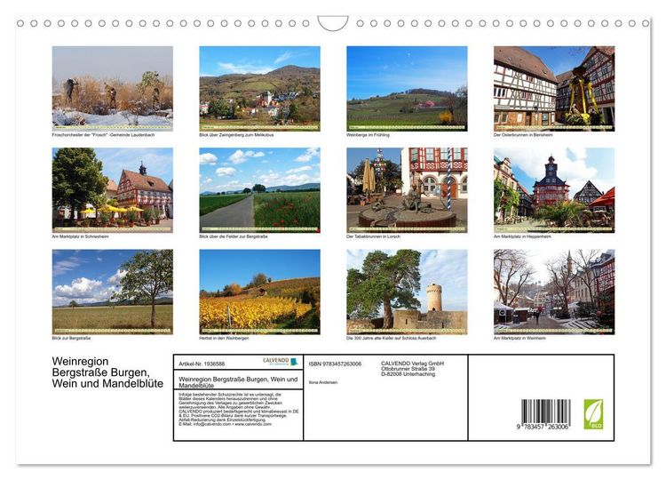 Produktbild: Weinregion Bergstra&szlig;e Burgen, Wein und Mandelbl&uuml;te (Wandkalender 2026 DIN A3 quer), CALVENDO Monatskalender