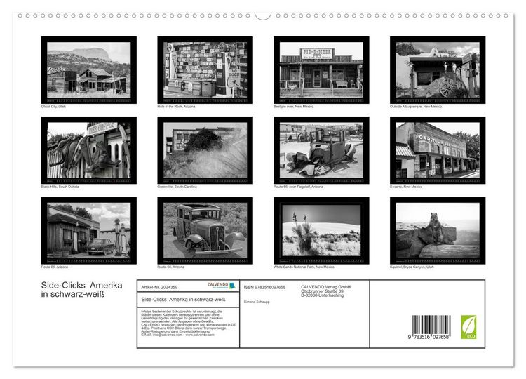 Produktbild: Side-Clicks Amerika in schwarz-wei&szlig; (hochwertiger Premium Wandkalender 2026 DIN A2 quer), Kunstdruck in Hochglanz